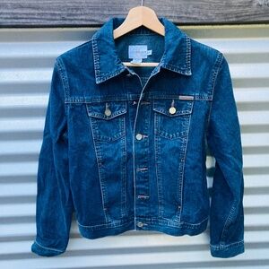 Calvin Klein Jeans Denim Jacket Blue Dark Wash 100% Cotton S/P/C Logo Buttons
